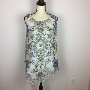 Like new!! Unity World Wear Tank Top Blouse L Blue White Paisley Sleeveless